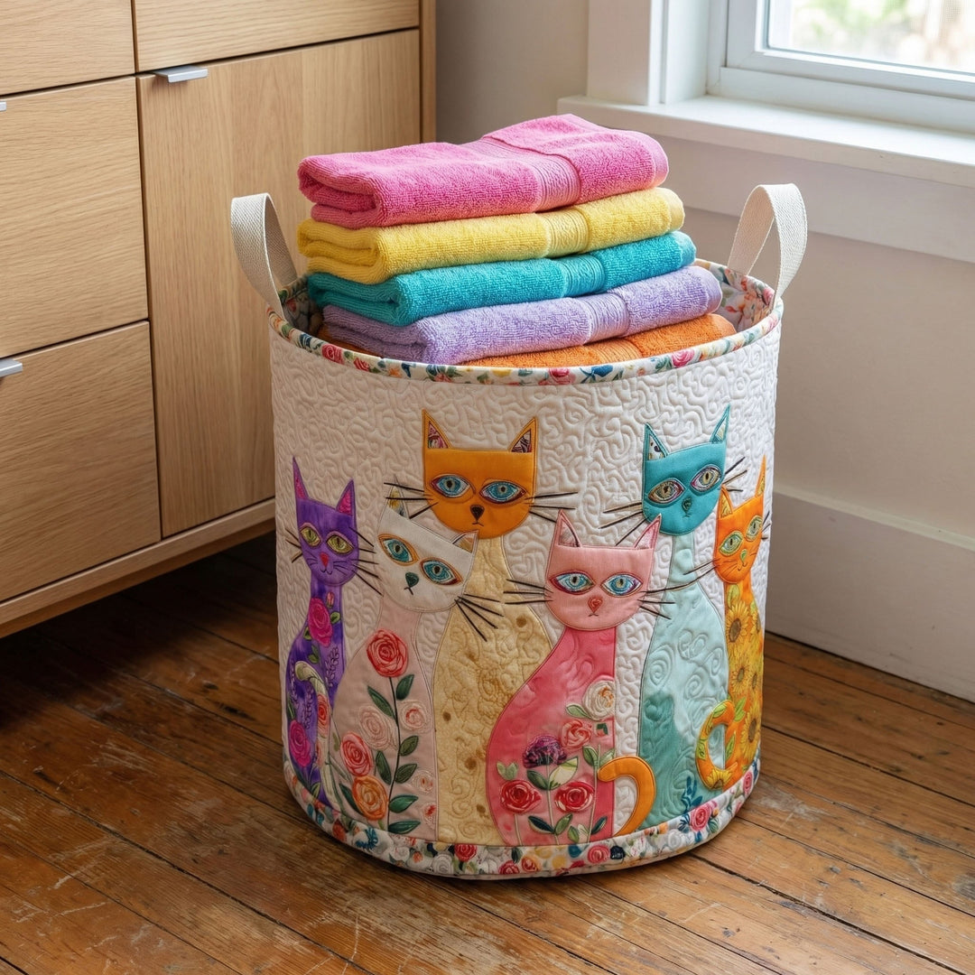 Cesta de Ropa Acolchada con Gato Alegre