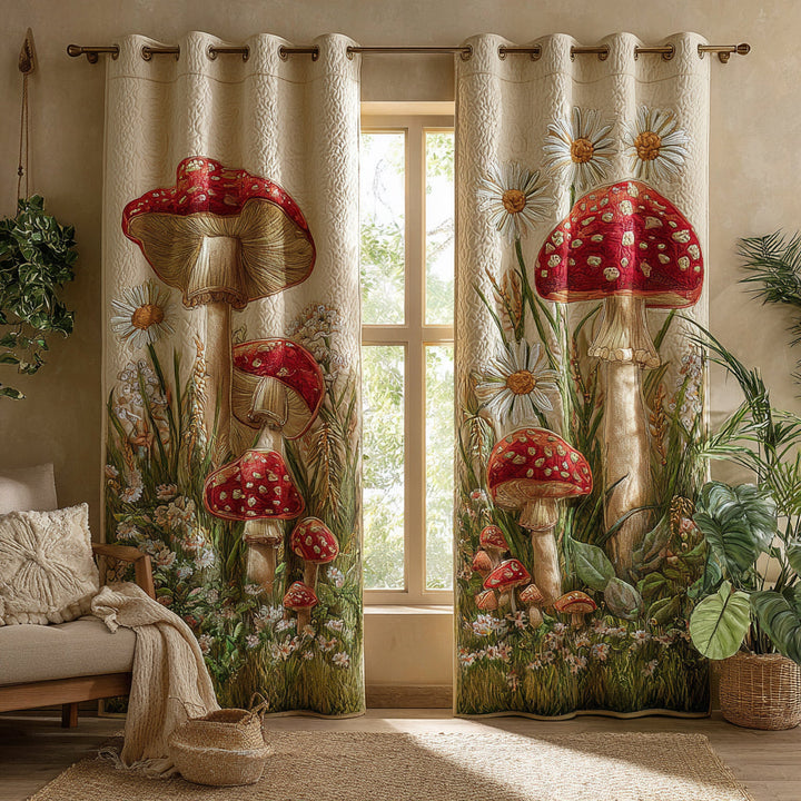 Cortinas acolchadas de margarita y champiñón elegantes