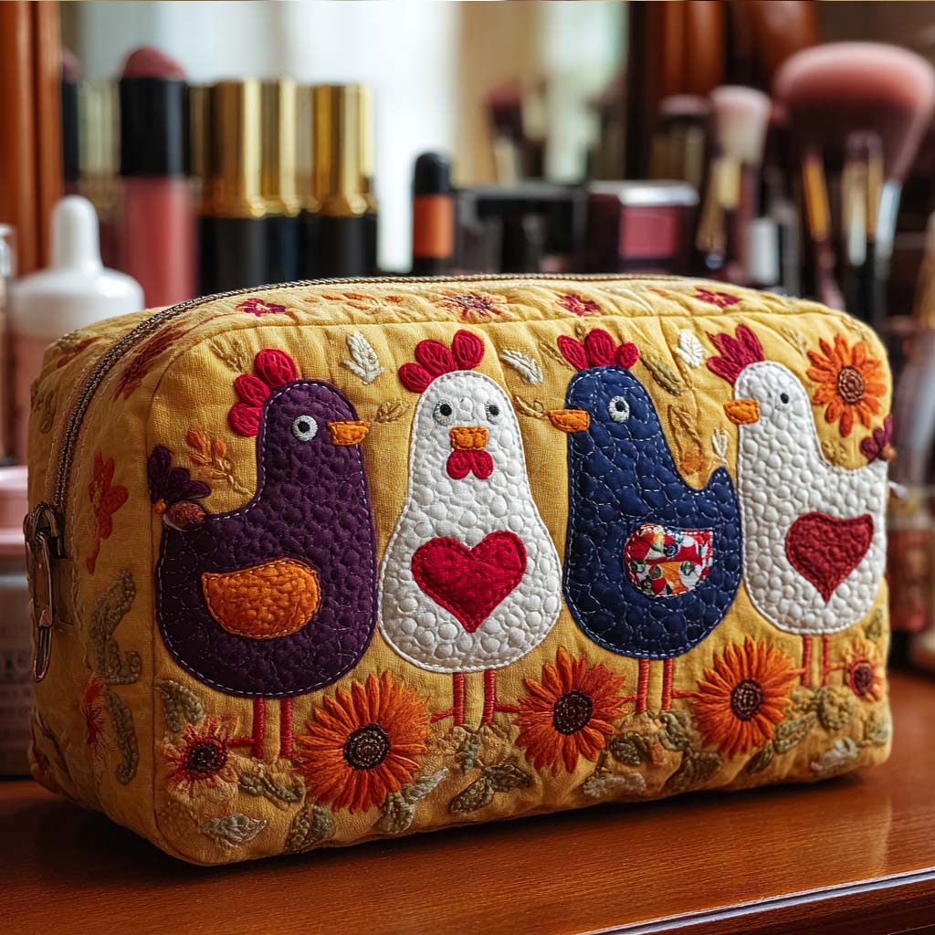 Bolsa de Maquillaje Acolchada de Plumas de Pollo