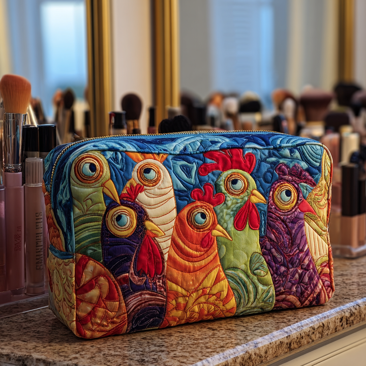 Bolsa de Maquillaje Acolchada de Jardín de Pollos