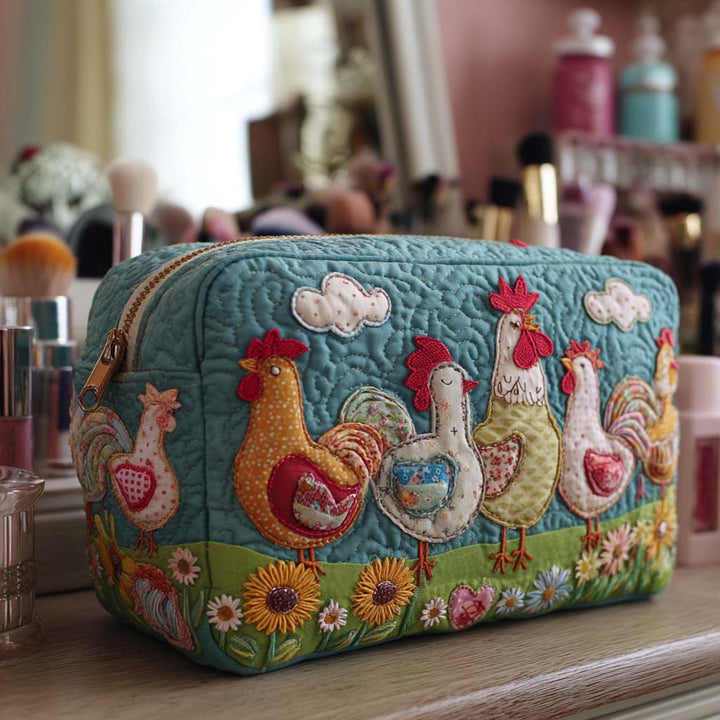 Bolsa de Maquillaje Acolchada de Jardín de Pollos