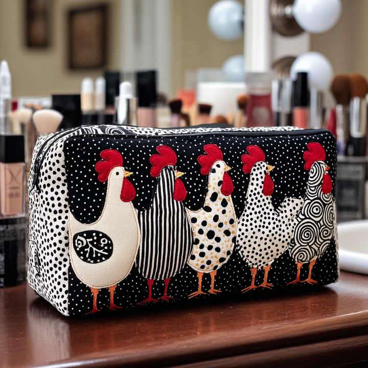 Bolsa de Maquillaje Acolchada con Diseño de Gallina