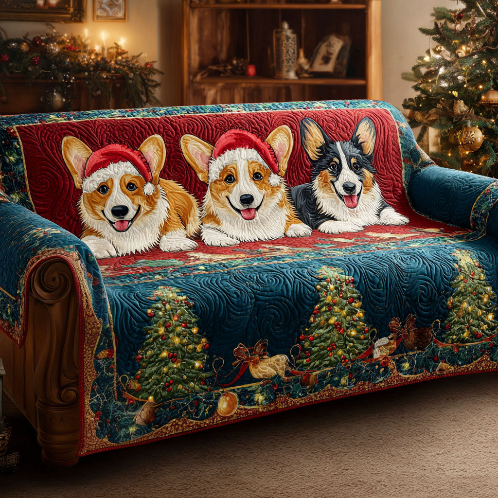 Cubierta de Sofá Acolchada de Corgi Navideño
