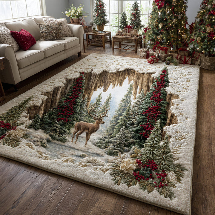 Alfombra de Área Maravilla de Ciervo Navideño