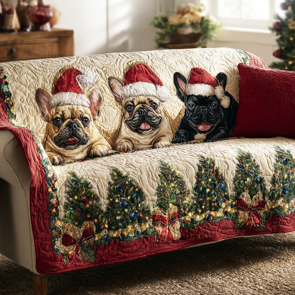Cubierta de Sofá Acolchada de Frenchies Navideños