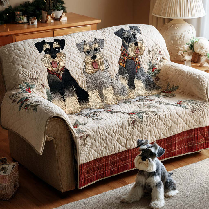 Funda de Sofá Acolchada de Schnauzer Navideño