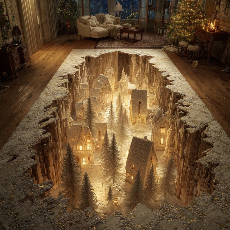 Alfombra de Área con Luz de Pueblo Navideño