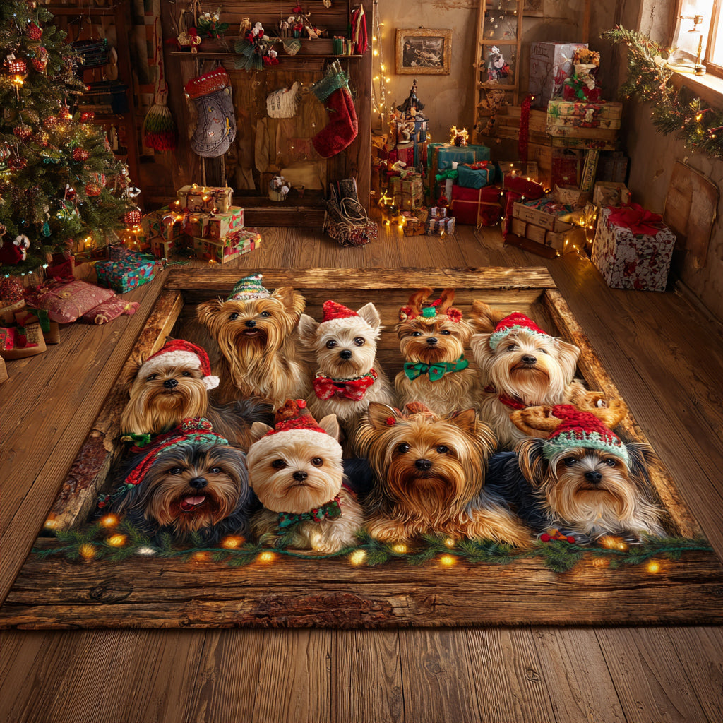 Alfombra de Área de Yorkie Navideño
