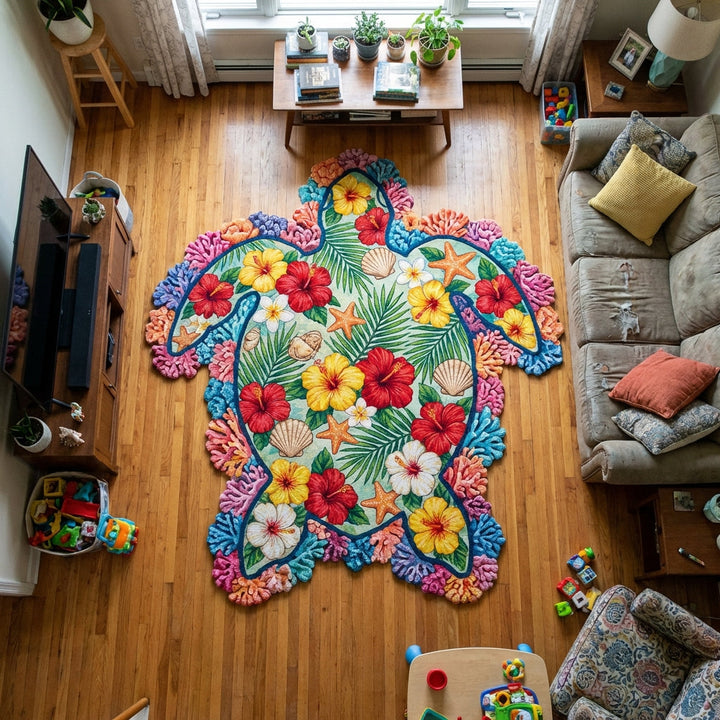 Alfombra de Área de Forma Personalizada de Tortuga Costera