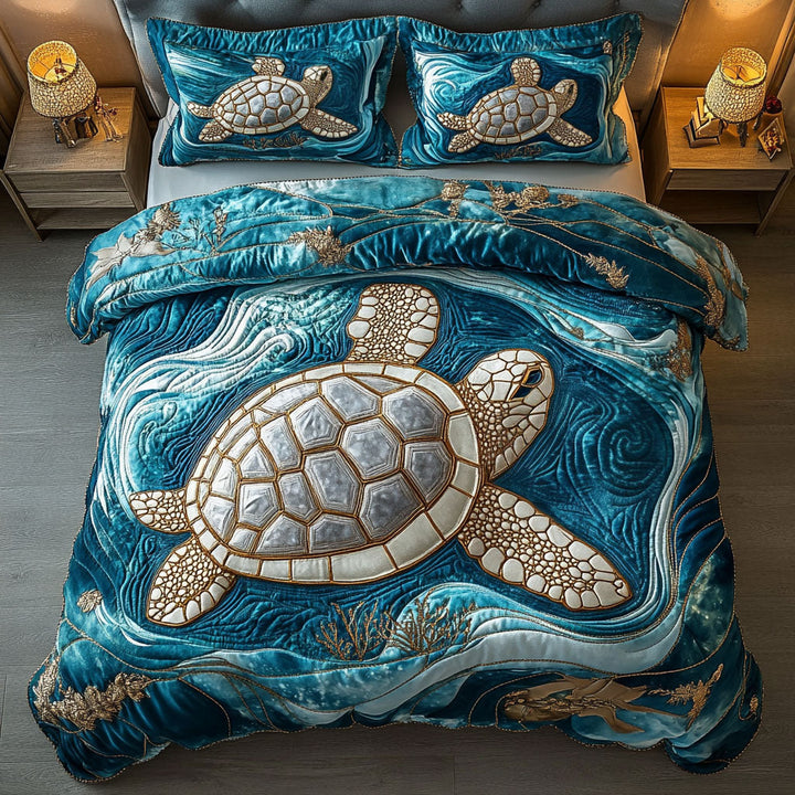 Juego de Ropa de Cama Acolchada de 3 Piezas Tortuga