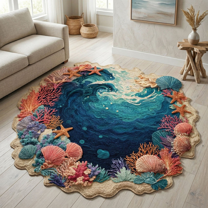 Alfombra de Área de Forma Personalizada de Laguna de Arrecife de Coral