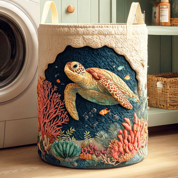 Cesta de Ropa Acolchada con Diseño de Tortuga Coral