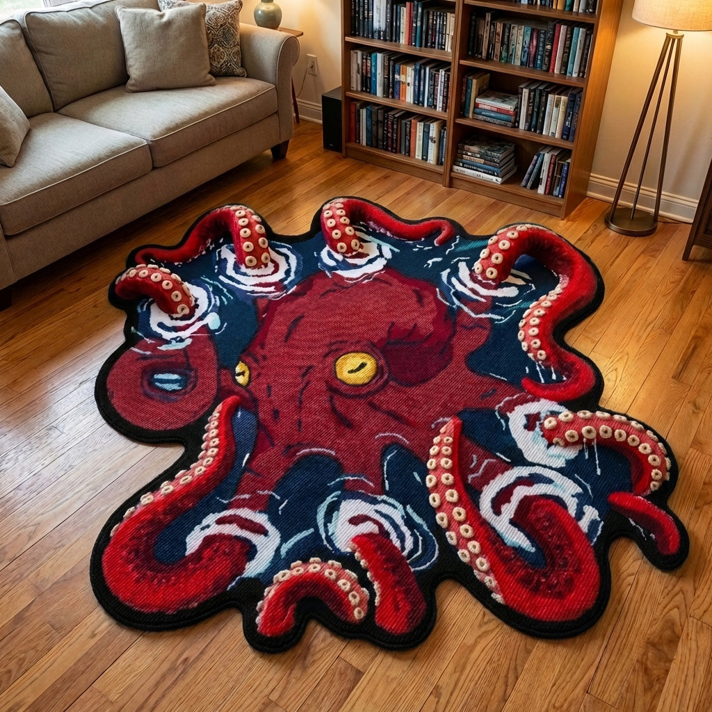 Alfombra de Área en Forma Personalizada Kraken Carmesí