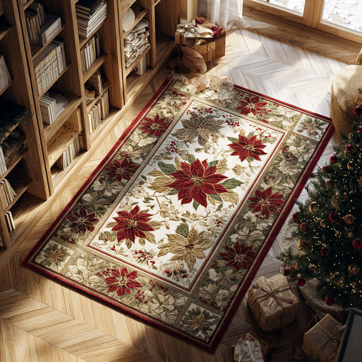 Alfombra de Área con Borde de Poinsettia Carmesí