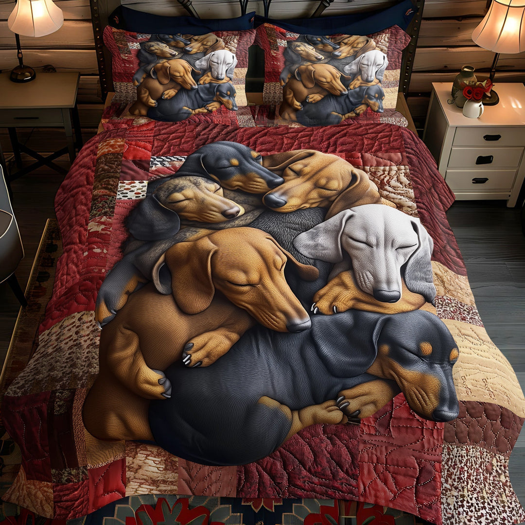 Conjunto de Ropa de Cama Acolchado de 3 Piezas Dachshund Delight