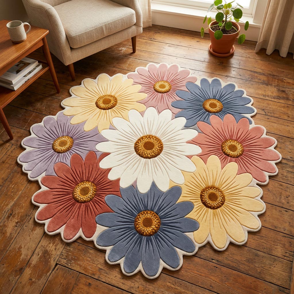 Alfombra de Área de Forma Personalizada Campos de Margaritas