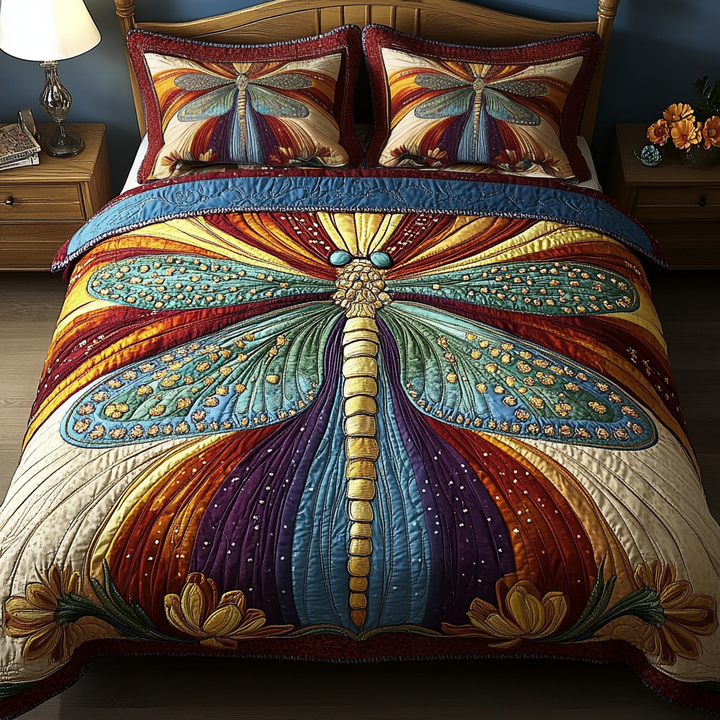 Juego de Ropa de Cama Acolchado de 3 Piezas Libélula Danza