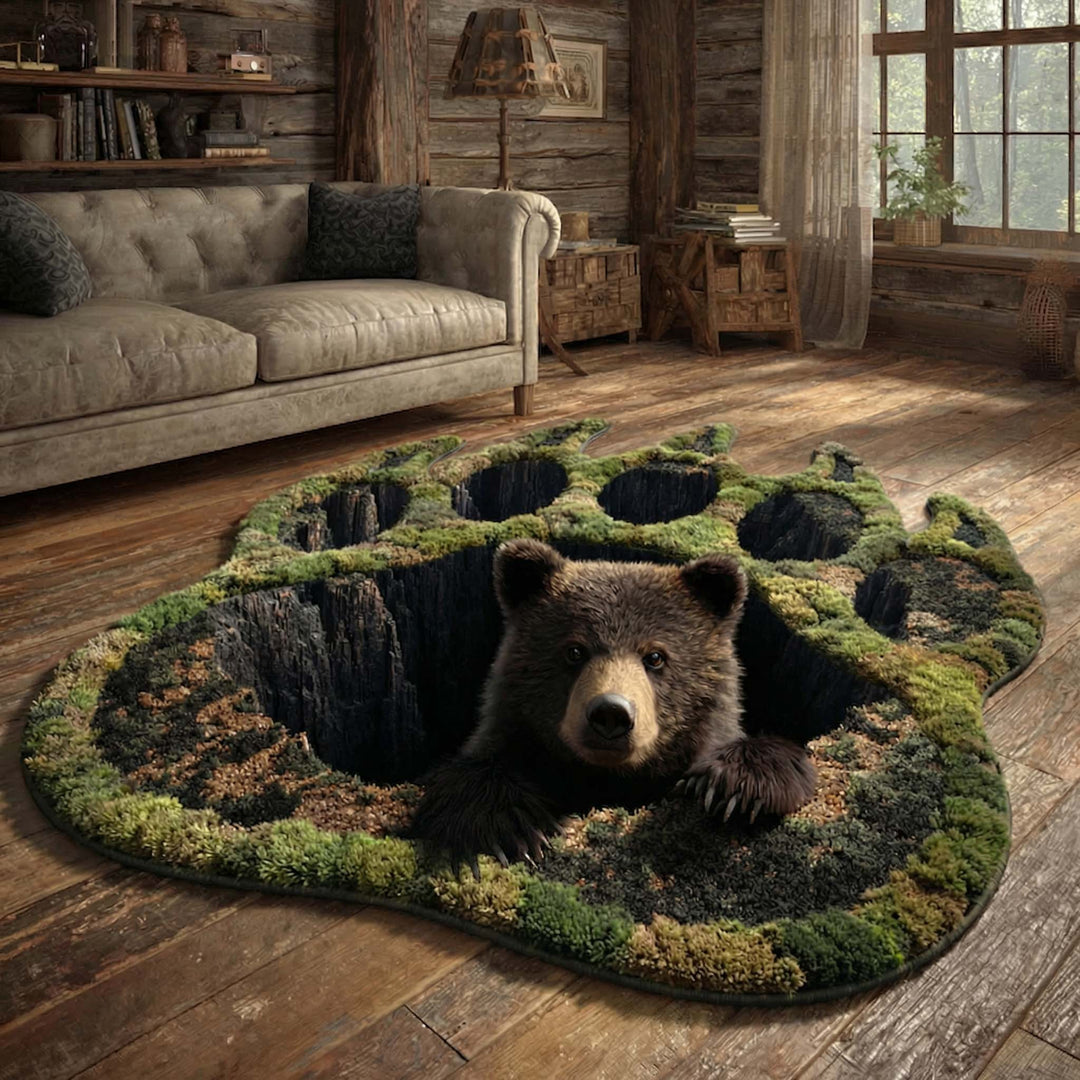 Alfombra de Área Personalizada Forma de Oso del Bosque Profundo