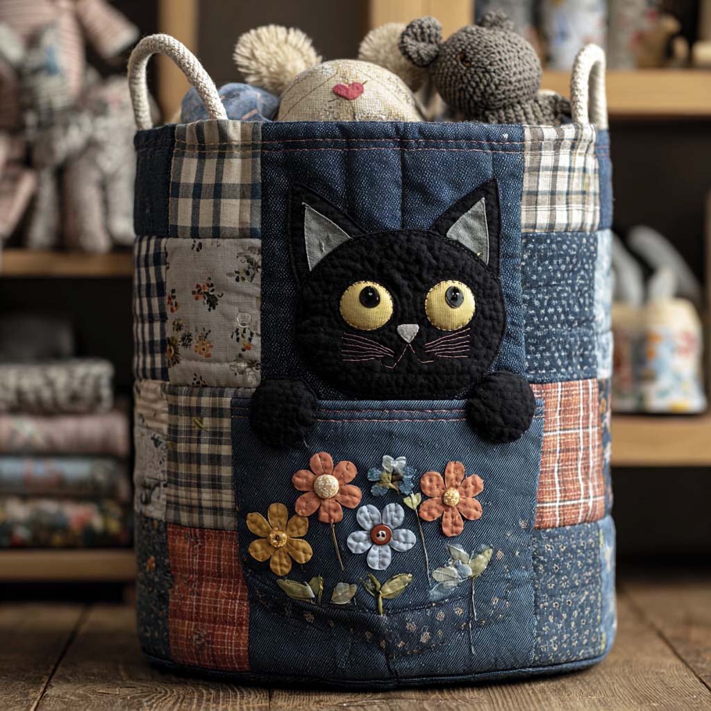 Cesta de Ropa Acolchada Denim Kitty
