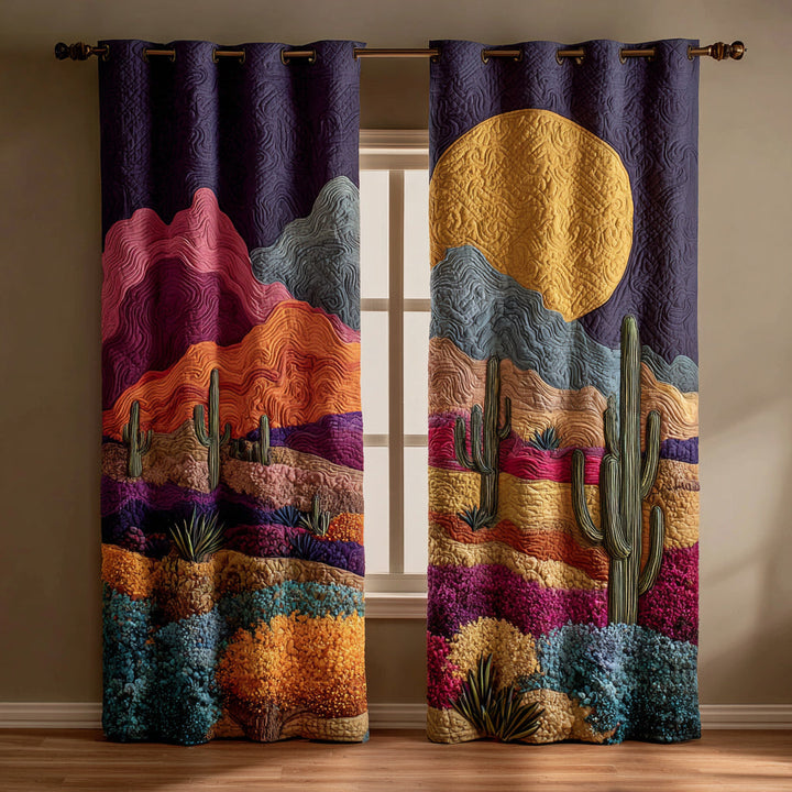 Cortinas Acolchadas de Cactus del Desierto al Atardecer