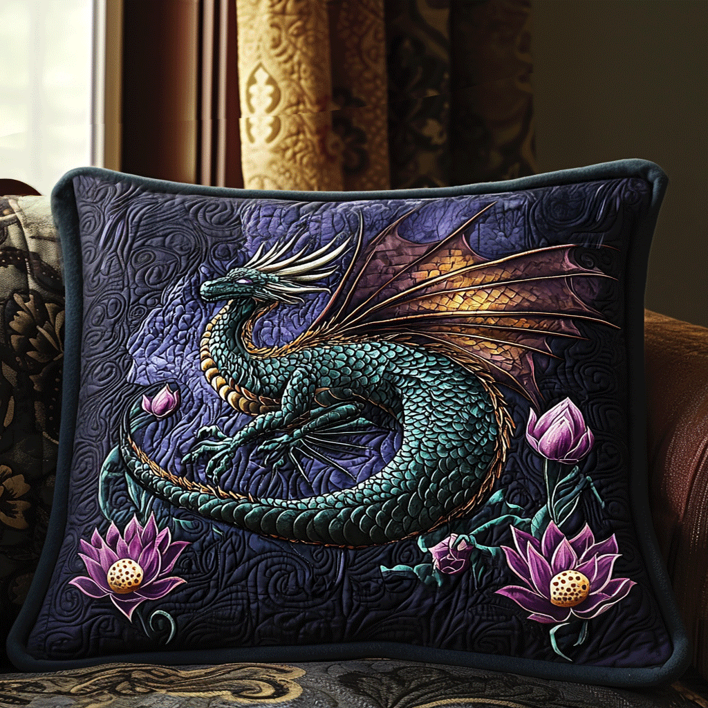 Funda de Almohada Acolchada del Reino de los Dragones