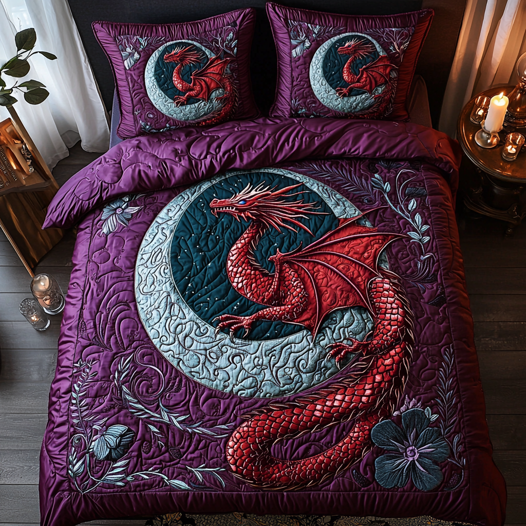 Juego de Ropa de Cama Acolchado de 3 Piezas Dragón