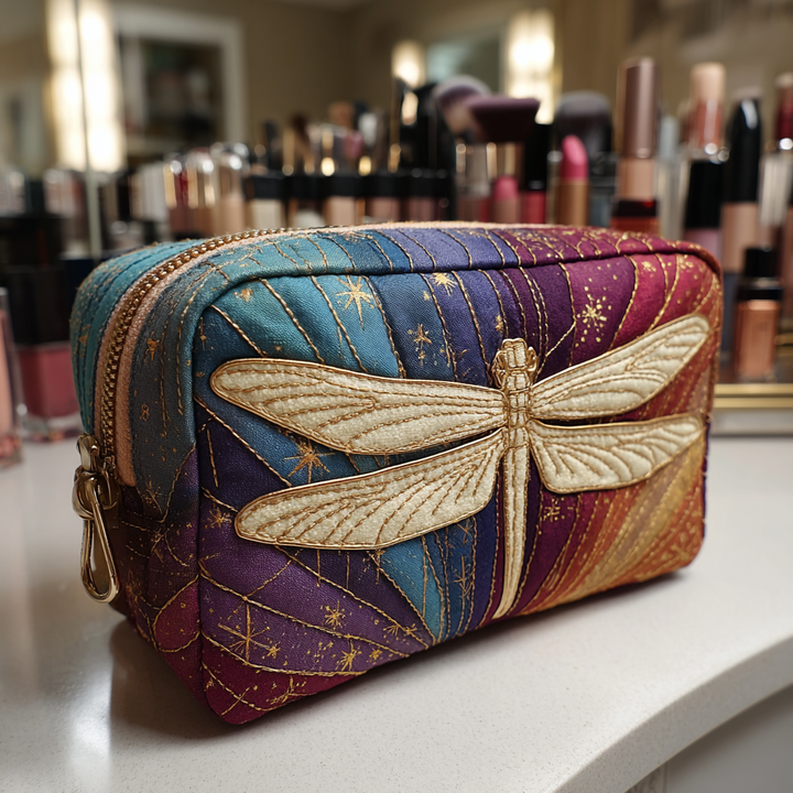 Bolsa de Maquillaje Acolchada con Encanto de Libélula