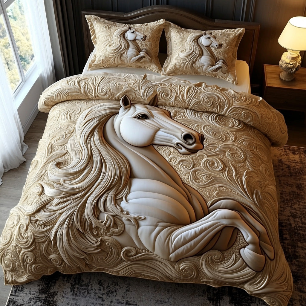 Juego de Ropa de Cama Acolchada de 3 Piezas de Caballo