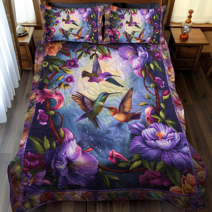 Juego de Ropa de Cama Acolchada de 3 Piezas con Colibríes Soñadores