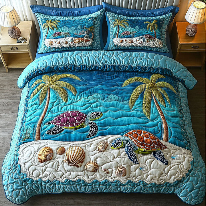 Juego de Ropa de Cama Acolchada de 3 Piezas Tortuga