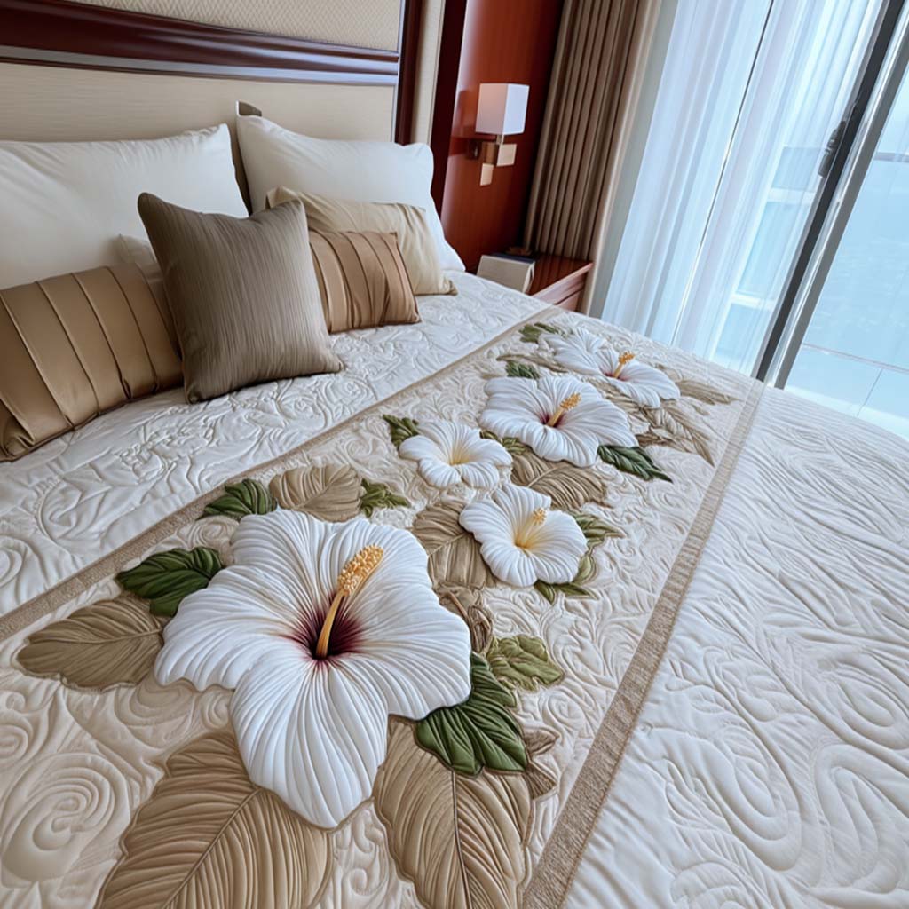 Caminito de Cama Elegante en Blanco Acolchado