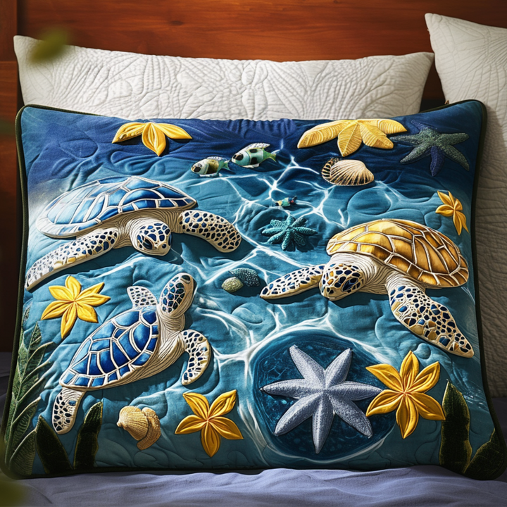 Funda de Almohada de Jardín de Tortugas Encantadas con Acolchado