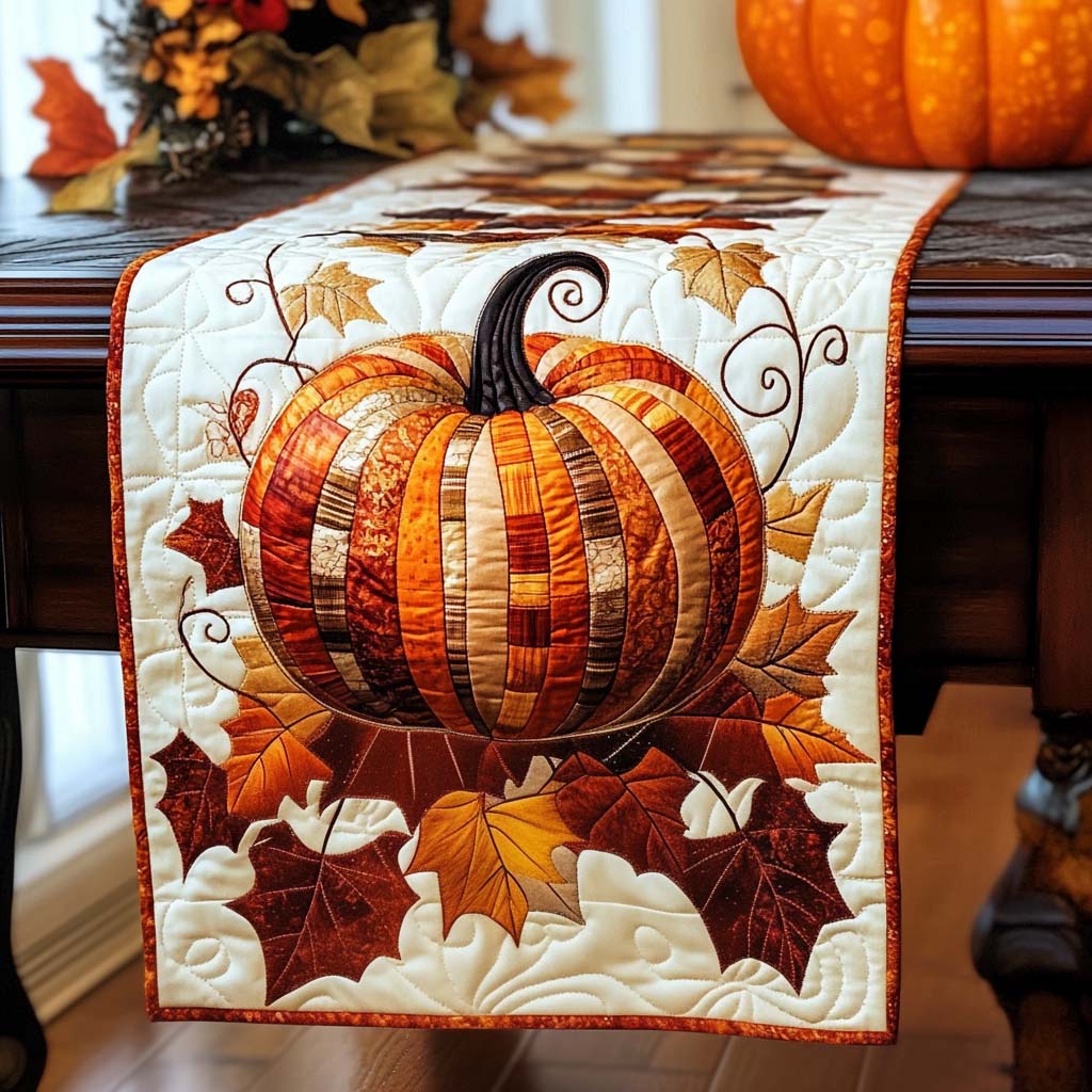 Camino de Mesa Acolchado de Otoño con Calabazas