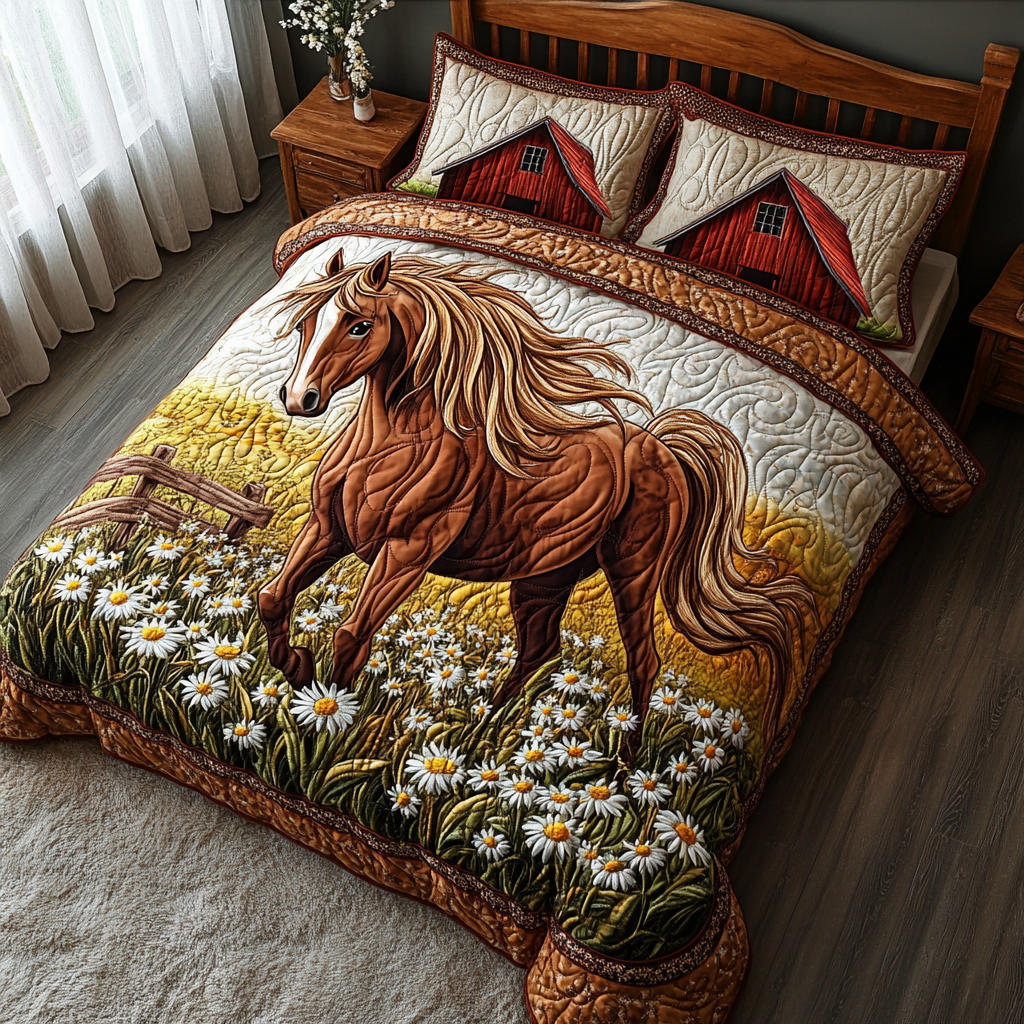 Juego de Ropa de Cama Acolchada de 3 Piezas de Caballo