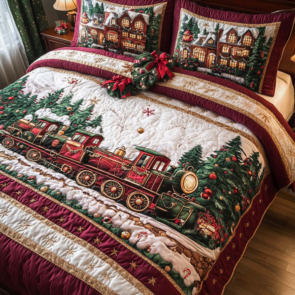 Juego de Ropa de Cama Acolchada de 3 Piezas para Navidad