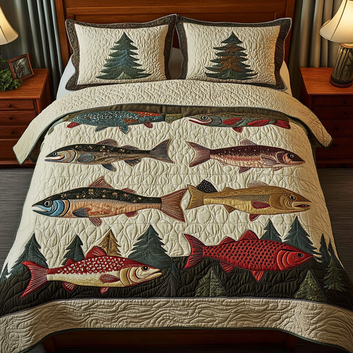 Juego de Ropa de Cama Acolchado de 3 Piezas "Sueños de Pesca"