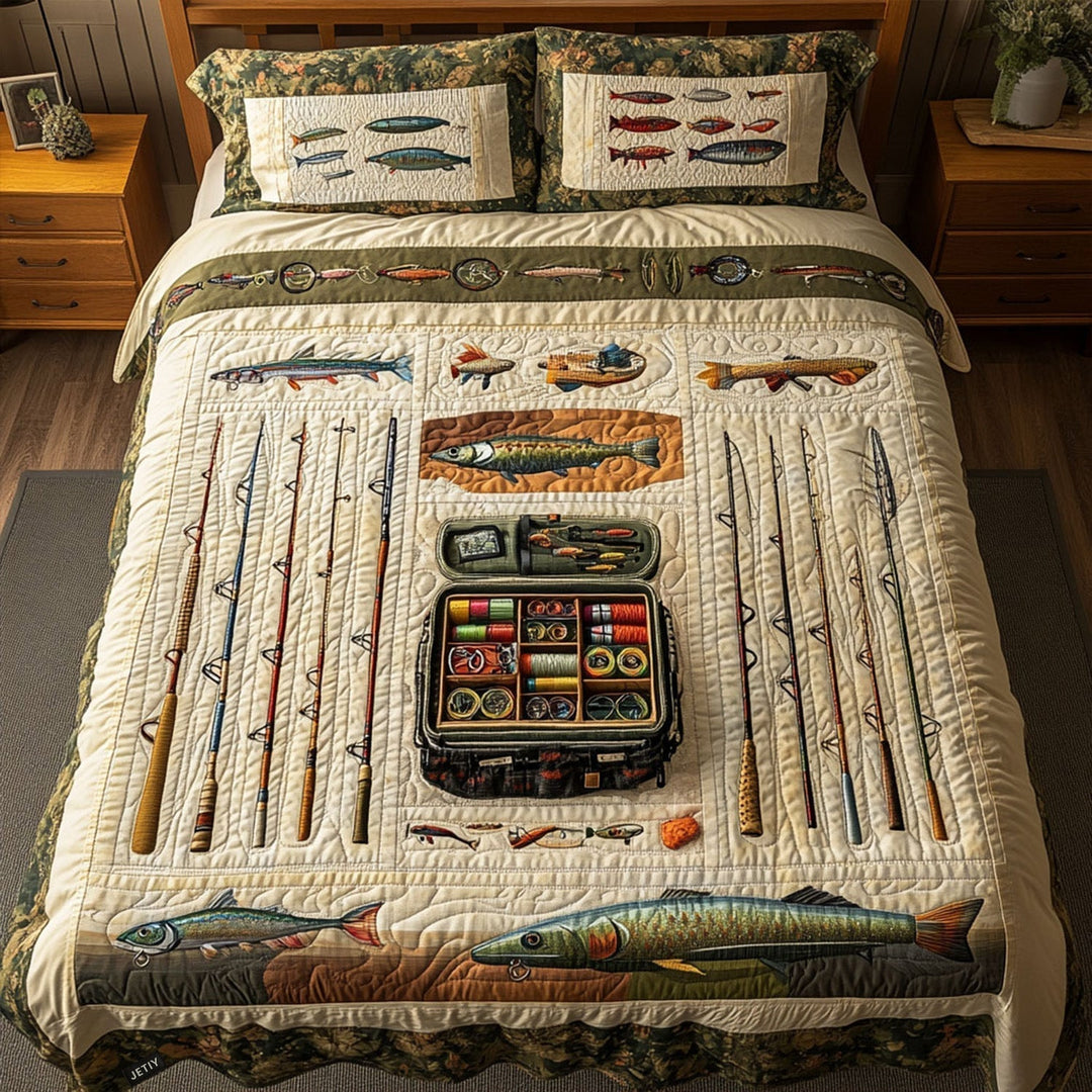 Conjunto de Ropa de Cama Acolchado de 3 Piezas - Expedición de Pesca