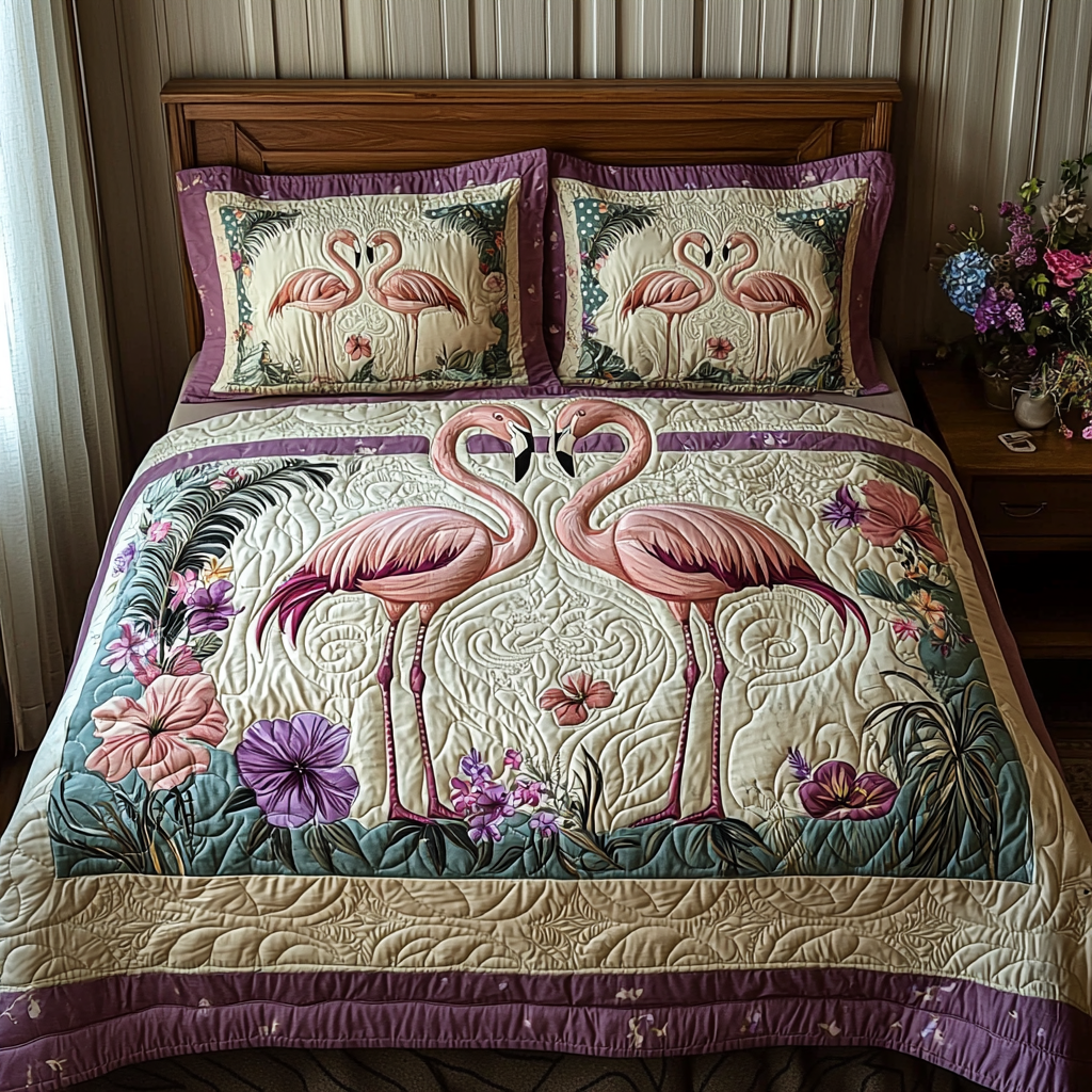 Juego de Ropa de Cama Acolchado de 3 Piezas Flamingo