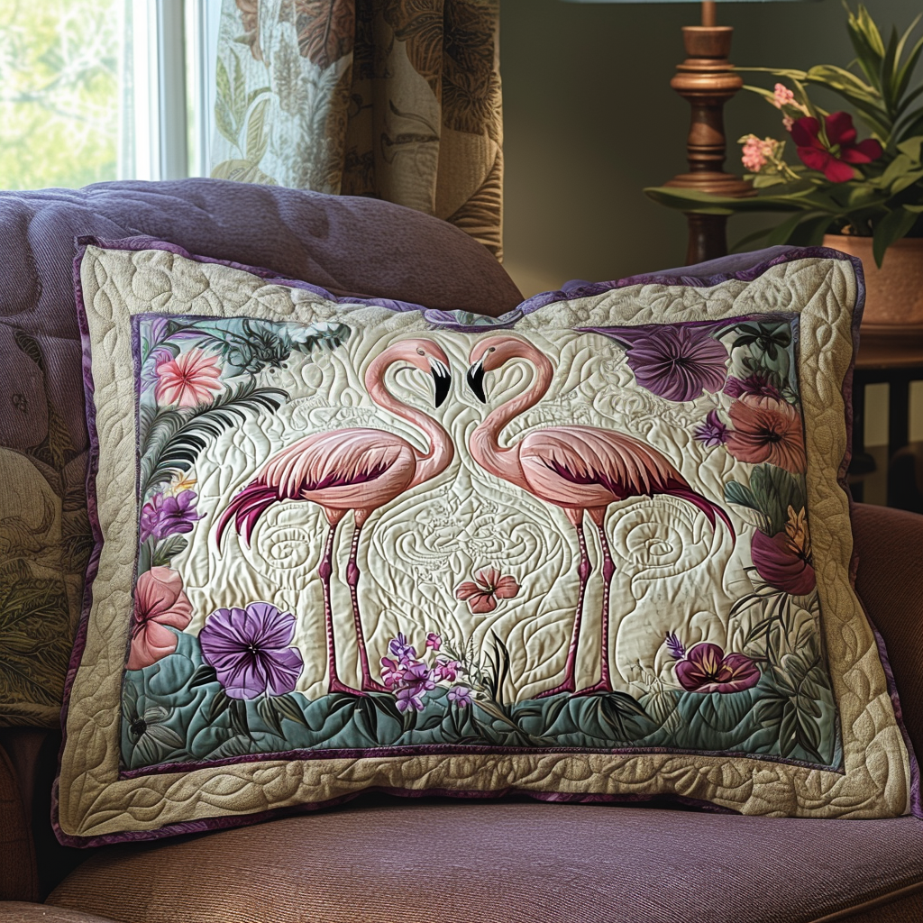 Funda de Almohada de Cama Acolchada con Pareja de Flamencos
