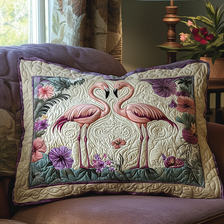 Funda de Almohada de Cama Acolchada con Pareja de Flamencos