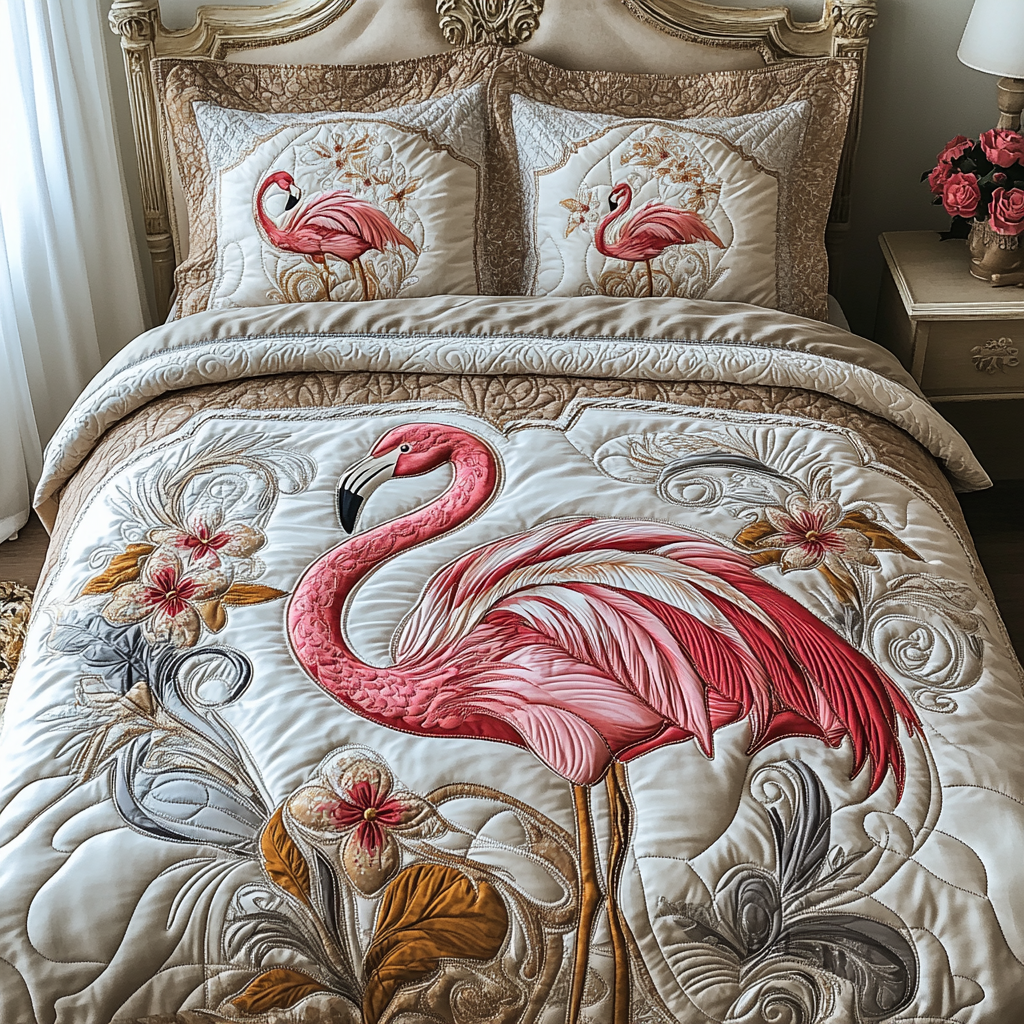 Juego de Ropa de Cama Acolchado de 3 Piezas Flamingo