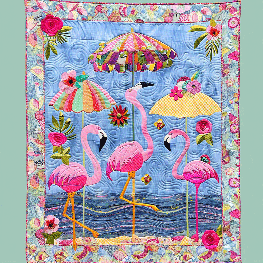 Manta Acolchada Flamingo Oasis