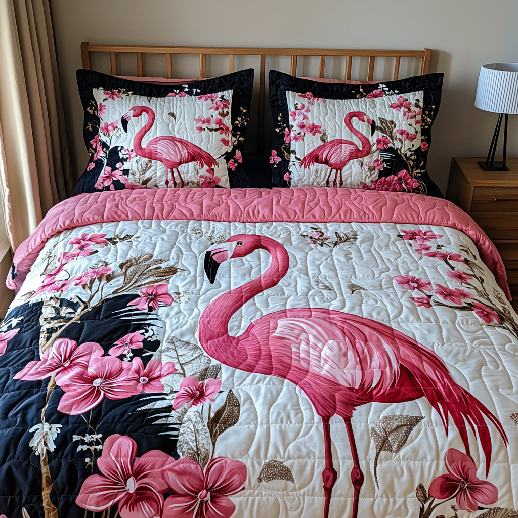 Juego de Ropa de Cama Acolchado de 3 Piezas Flamingo