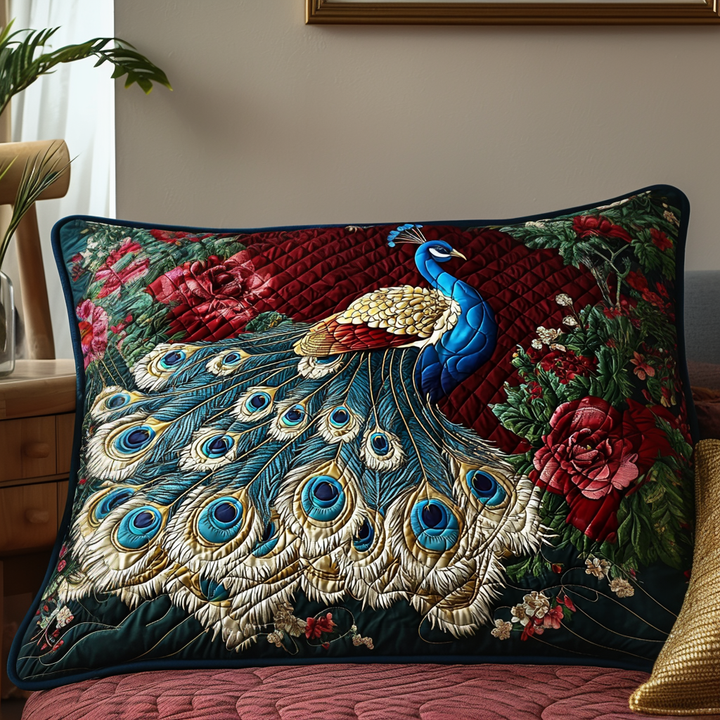 Funda de Almohada Acolchada con Diseño de Pavo Real Floral