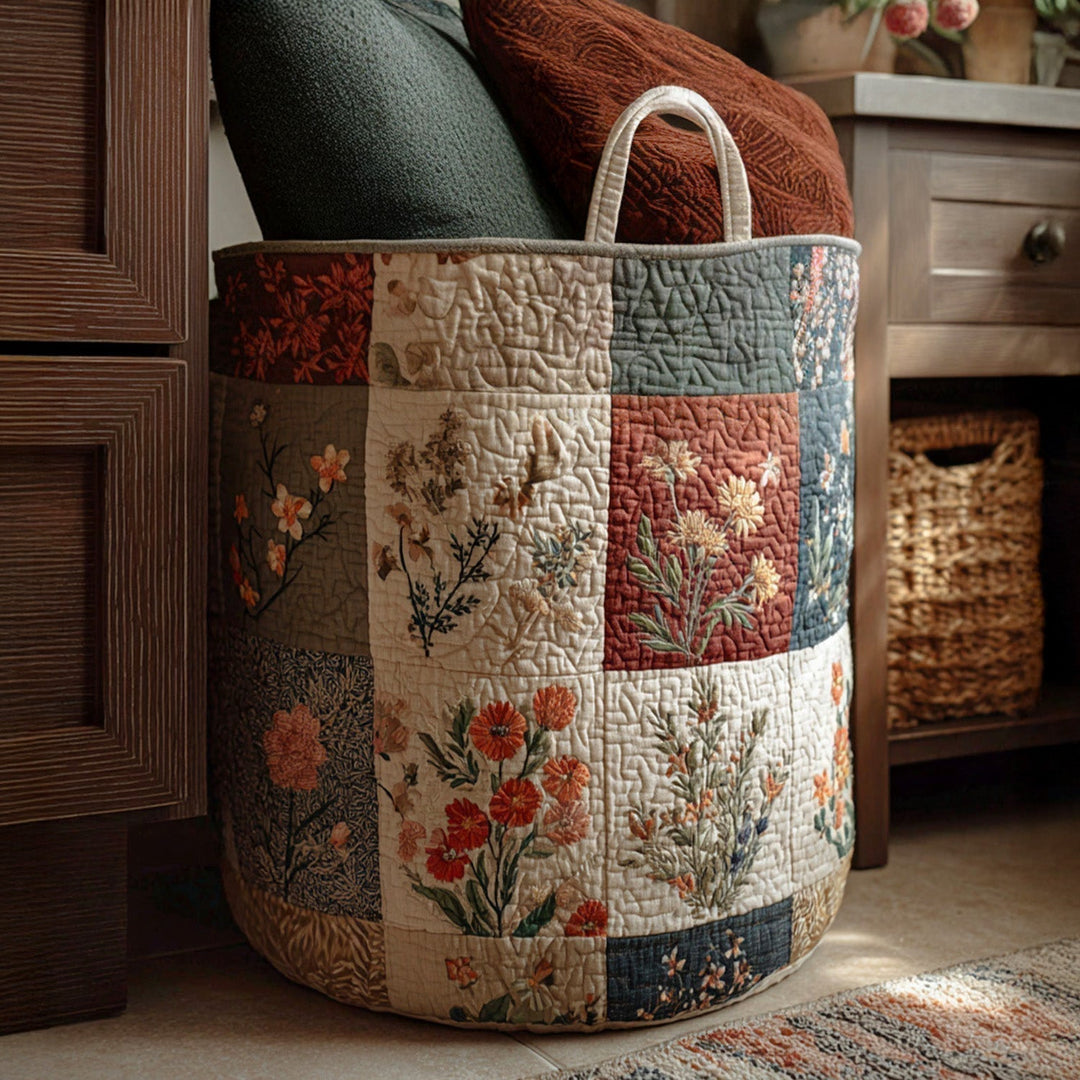 Cesta de Ropa Acolchada con Flores
