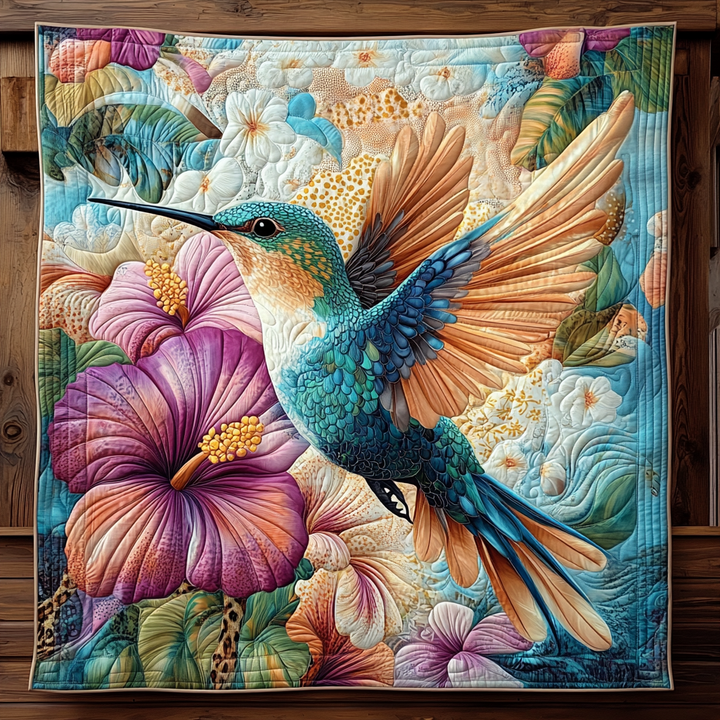Manta Acolchada con Colibríes Florales
