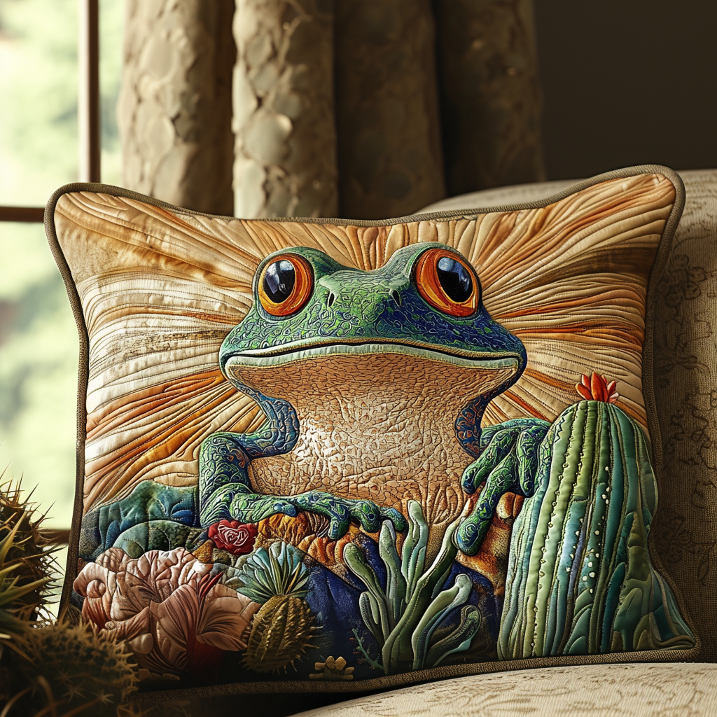 Funda de Almohada de Cactus de Rana con Acolchado