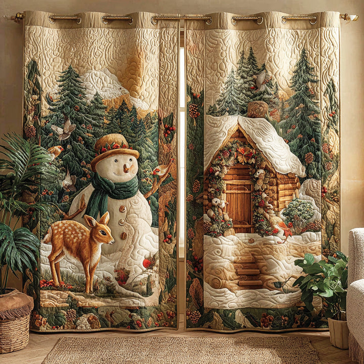 Cortinas Acolchadas de Muñeco de Nieve en Jardín de Escarcha