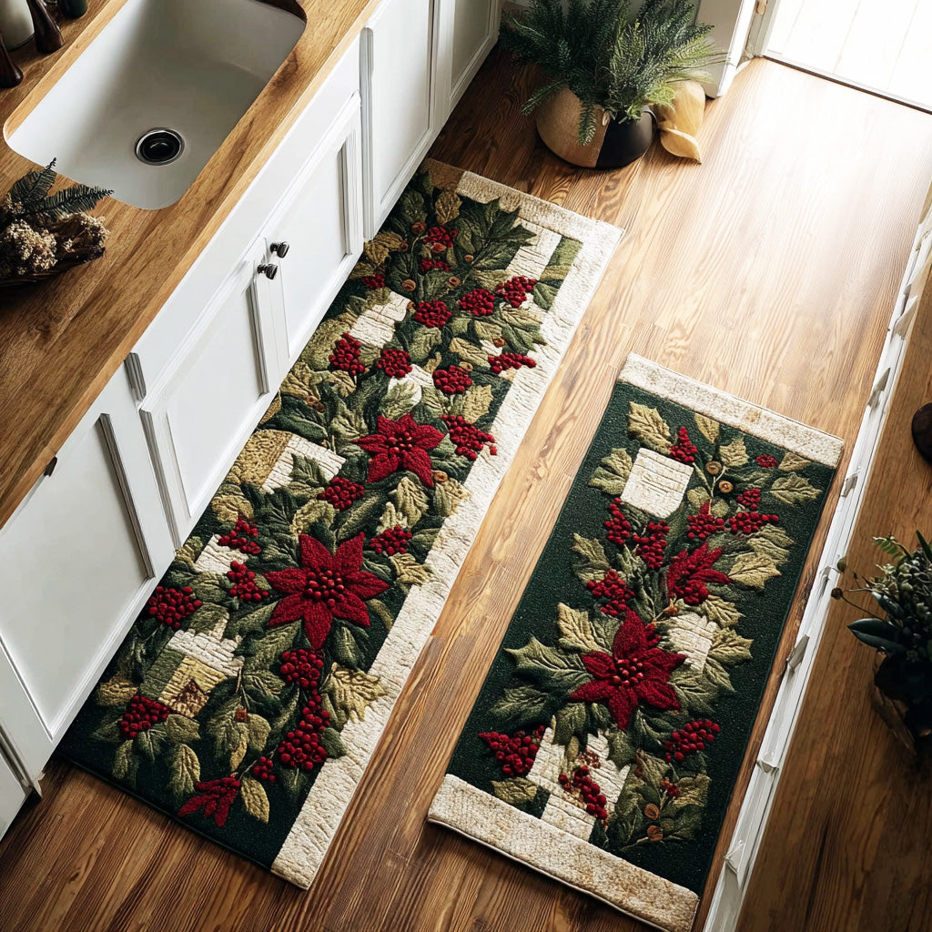 Alfombra de Área para Cocina con Flor Roja Escarchada