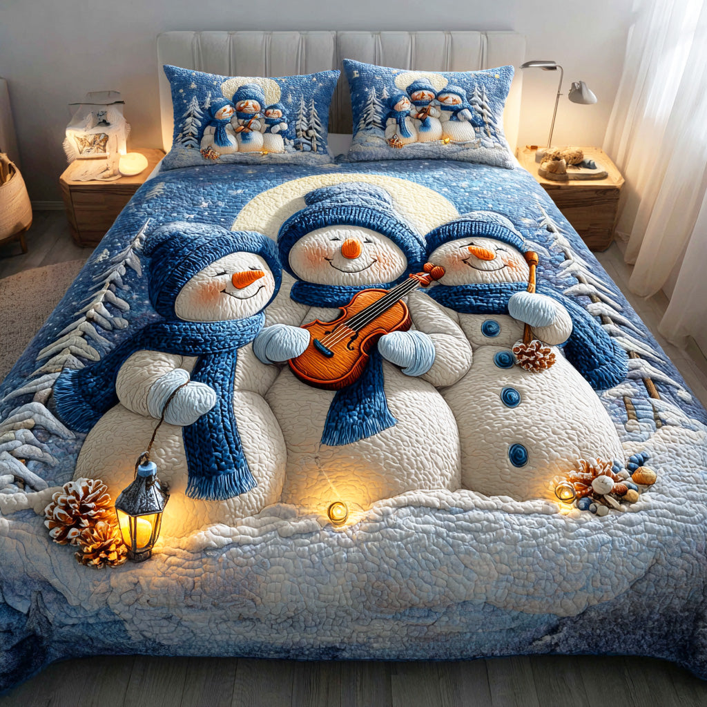 Juego de Ropa de Cama Acolchada de 3 Piezas "Maravilla de Muñecos de Nieve"